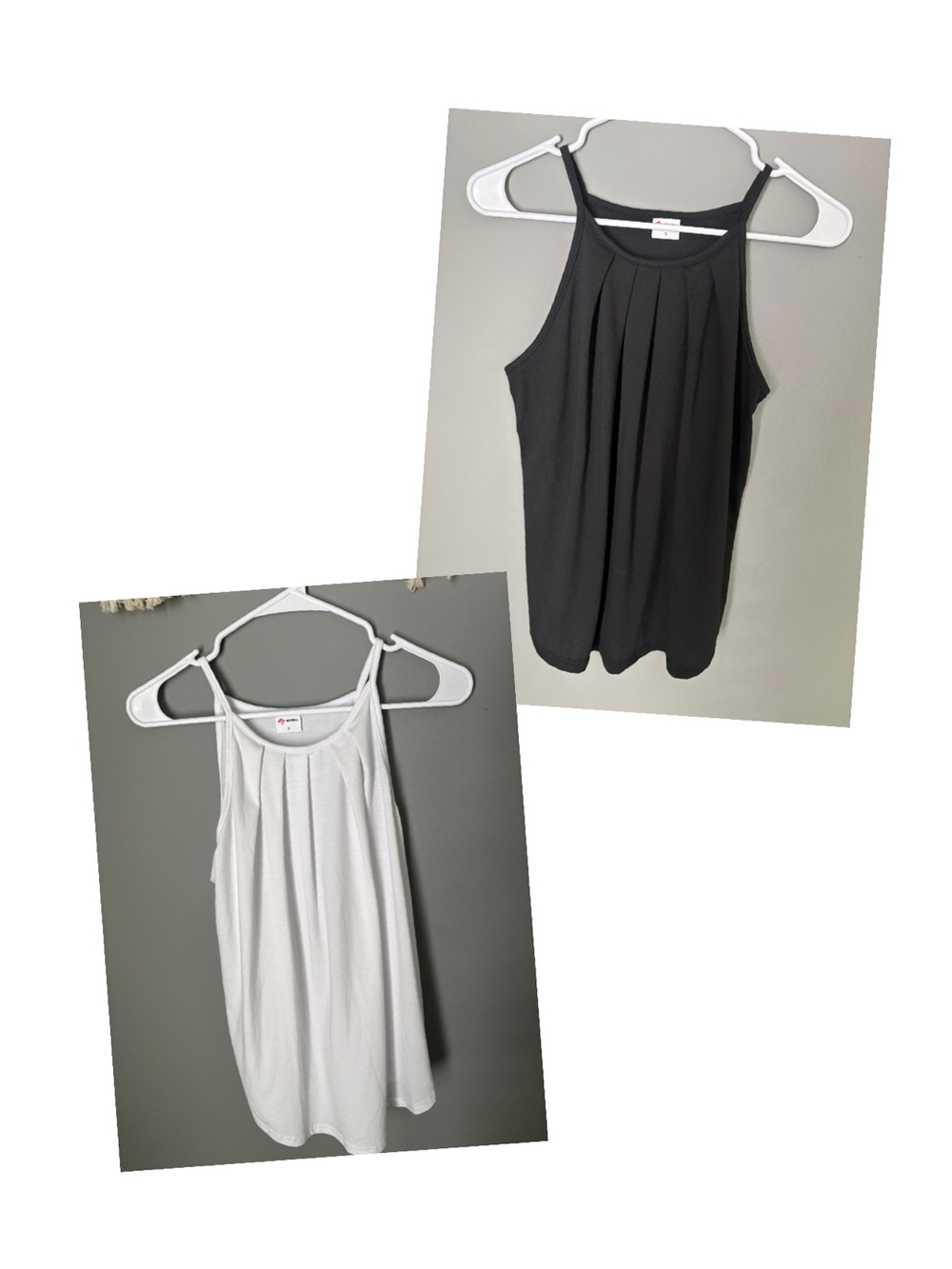 WIHOLL High Neck Halter Tank Tops Lot of 2 Small Black White Pleated Cami